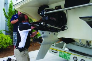 Wyatt hard at work on a customer's boat.