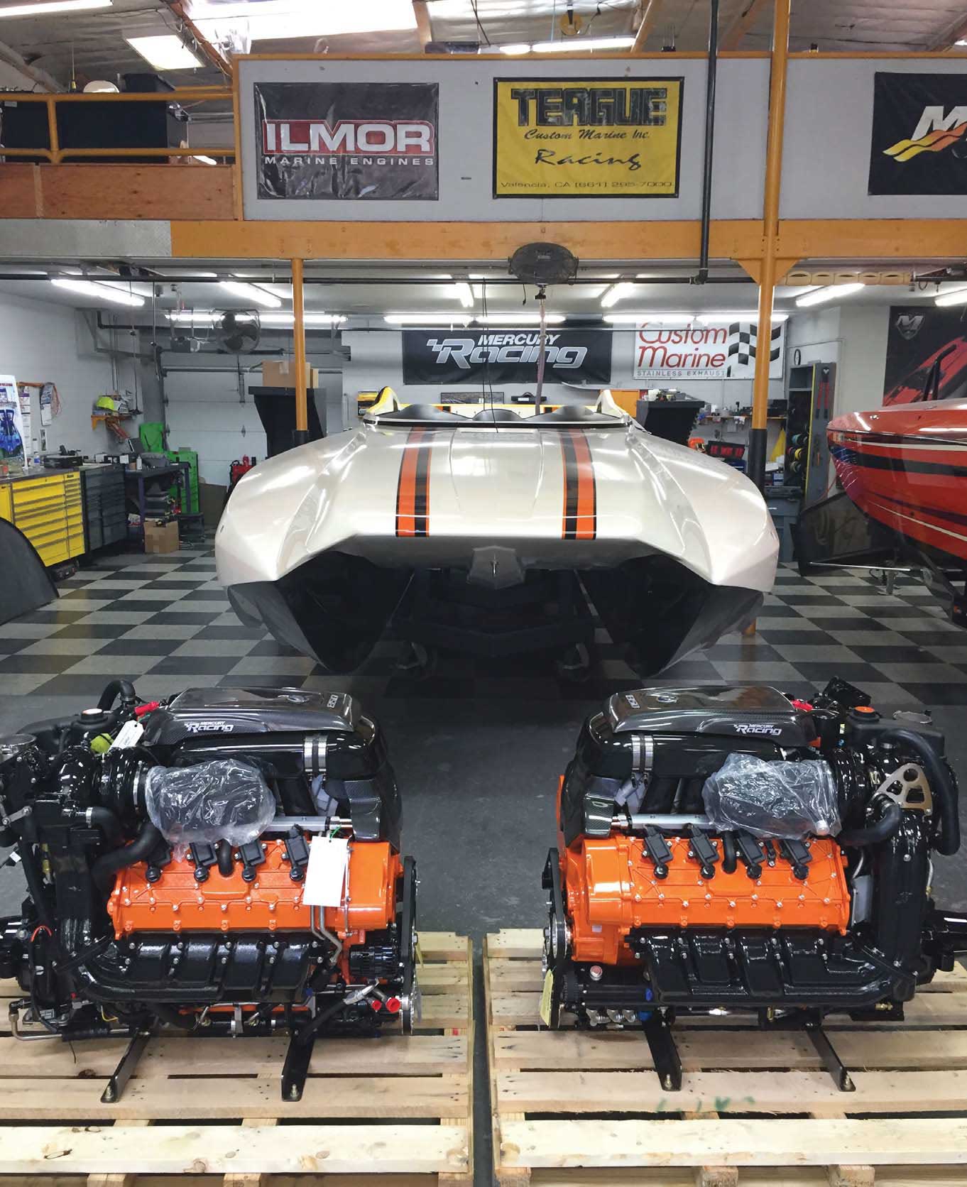 The engines area ready to go into the boat. Notice how clean the factory floor is.