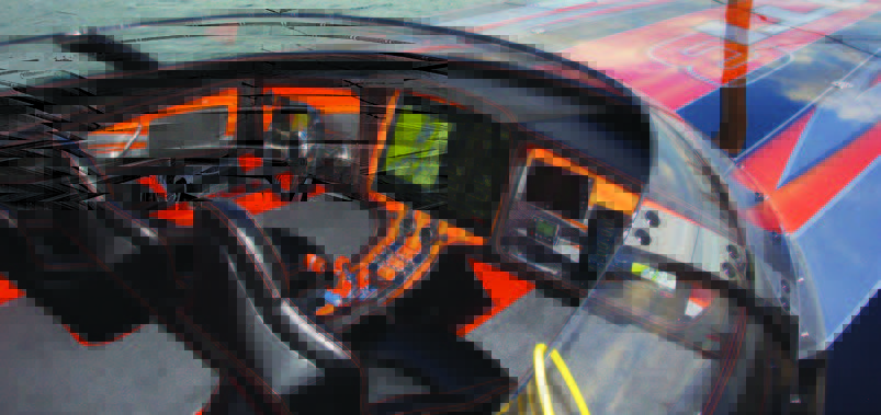 The cockpit of Bob Bull’s MTI catamaran puts everything a captain needs to feel in control in good reach and sightlines.