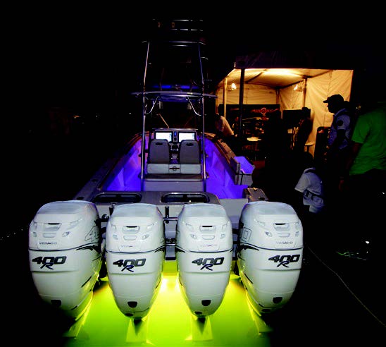 The underwater lights and quartet of Mercury Racing Verado 400Rs drew crowds throughout the show.