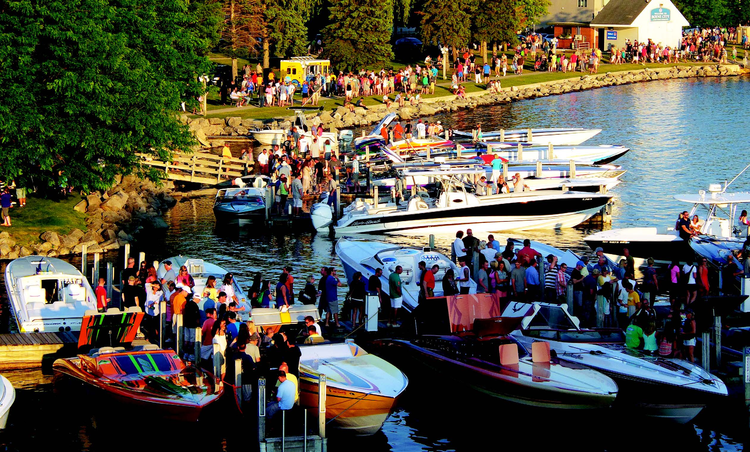 Before the event the docks in downtown Boyne City, Michigan, are full of spectators who love the power that’s on display.