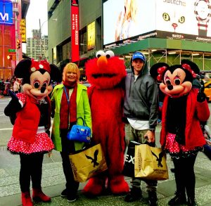 Price and her son Kyle (second from right) got to meet some cartoon celebrities during a trip to New York City.