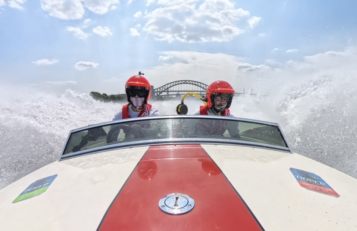 Liberty in a Can’s Joshua Abrams and Parker Jackson run an 18’ Donzi Classic in the New York City Powerboat Rally.